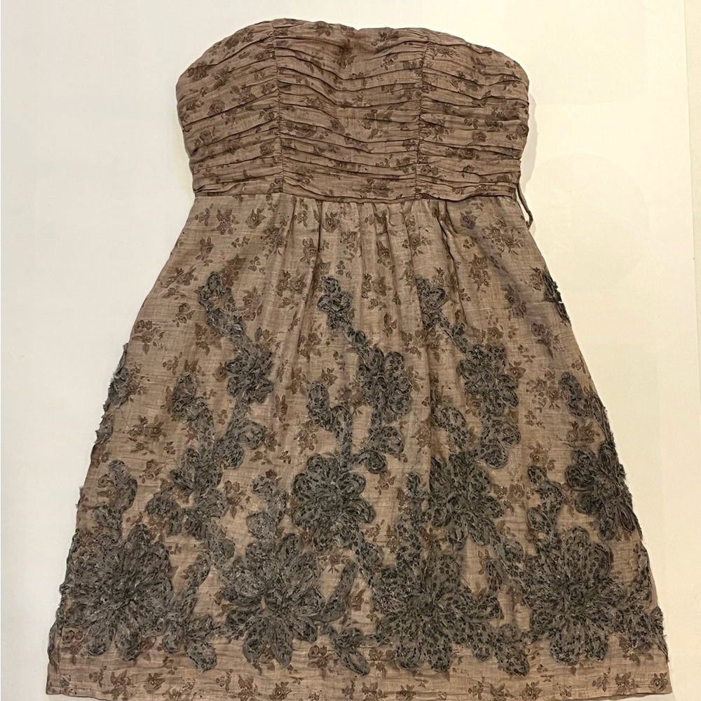 Love Culture Strapless Taupe Floral Dress S